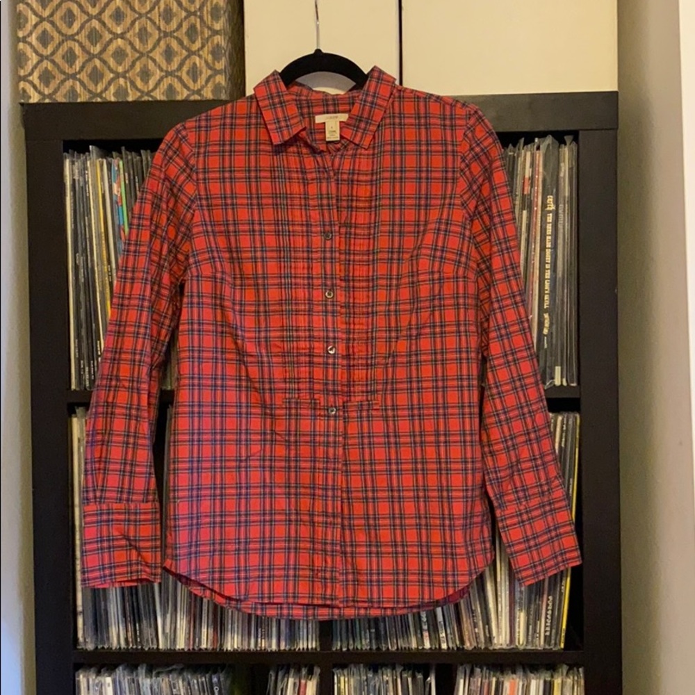 J.Crew Red Plaid Pleated Button Shirt Womens Small